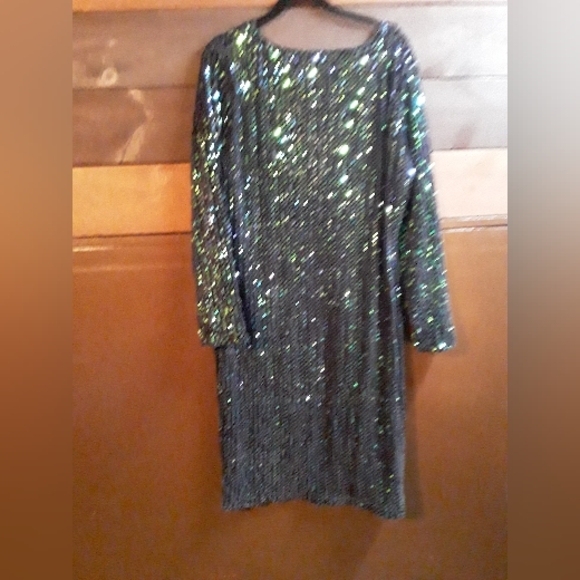 NWT  IN' VOLAND 20W green black long sleeve sequin dress women's - Picture 7 of 7